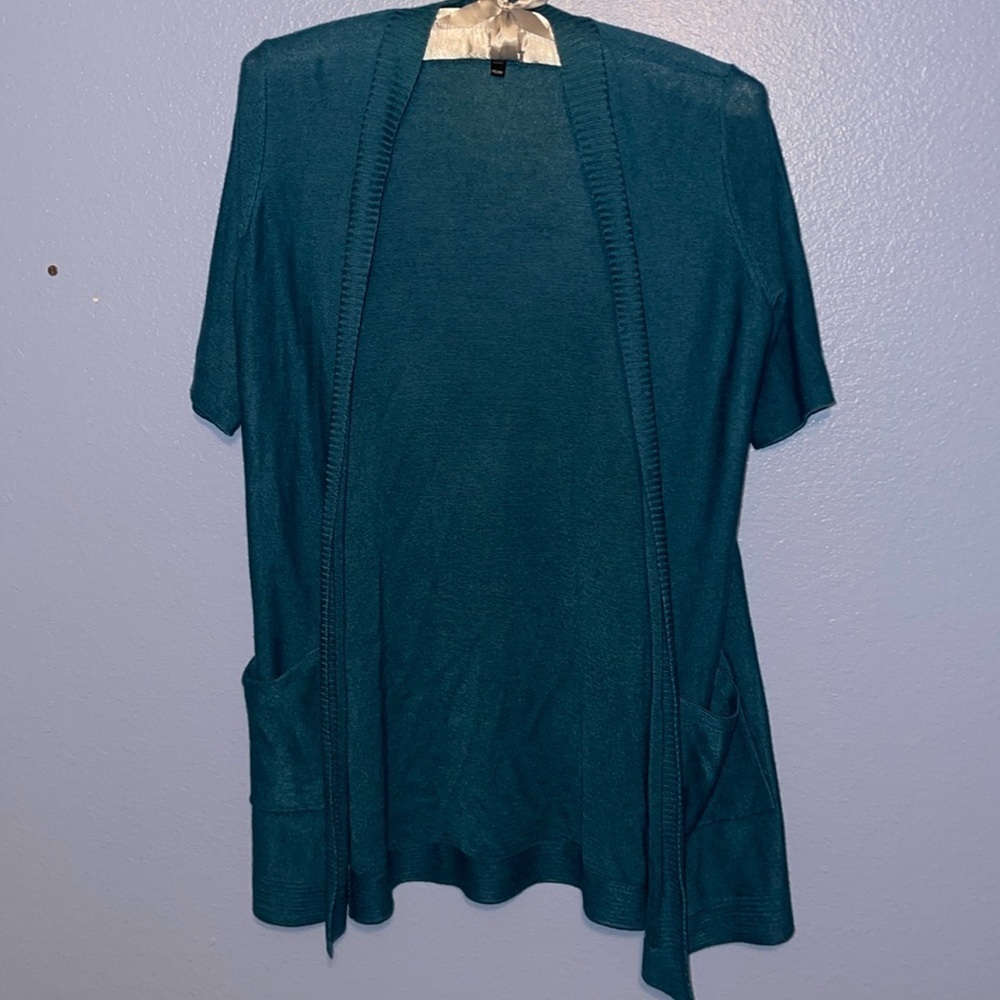 Eileen Fisher Teal  Open Front Cardigan Wool Blend Size PS. E